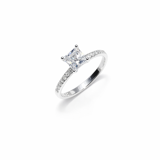 Square Cut Solitaire Silver Ring
