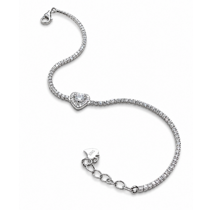 Heart Charm 925 Silver Tennis Bracelet