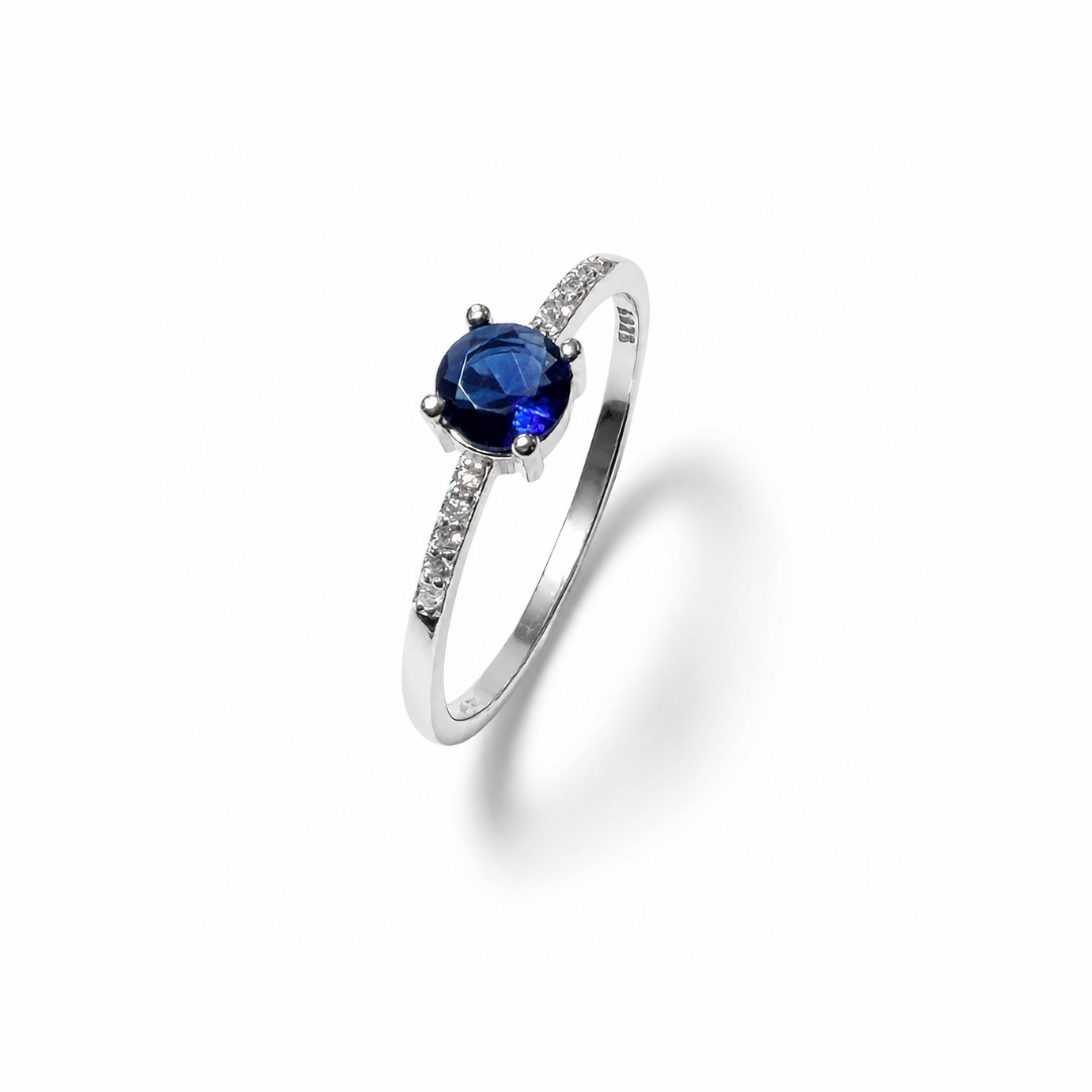 One Stone Round Cut Silver Band
