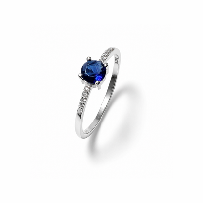 One Stone Round Cut Silver Band