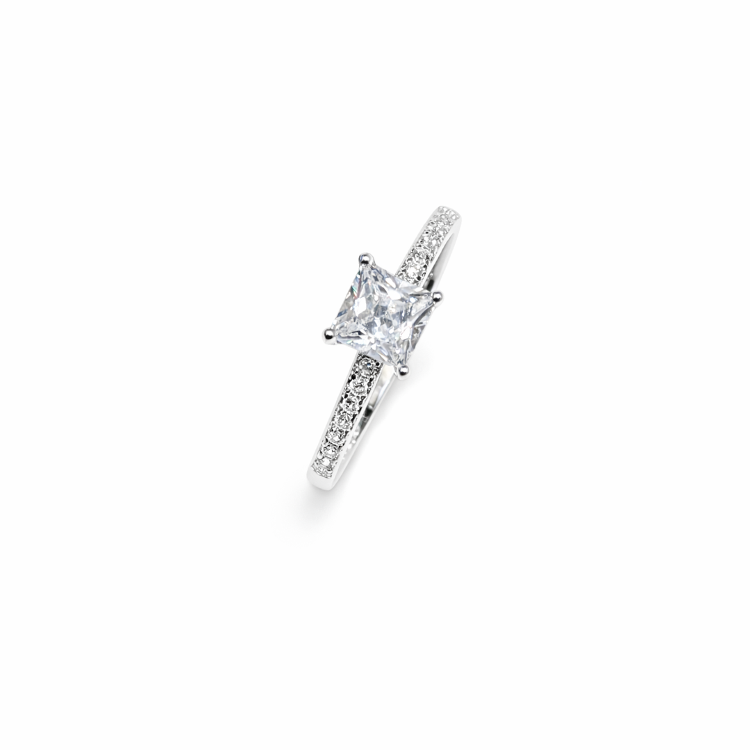 Square Cut Solitaire Silver Ring