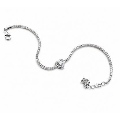 Heart Charm 925 Silver Tennis Bracelet