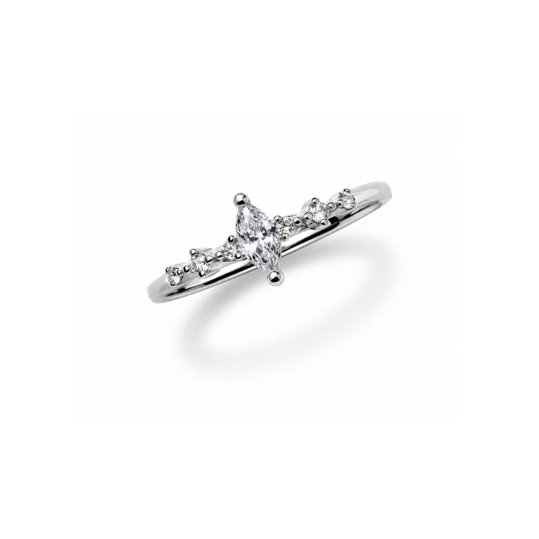 Marquise Cut Pave Silver Band