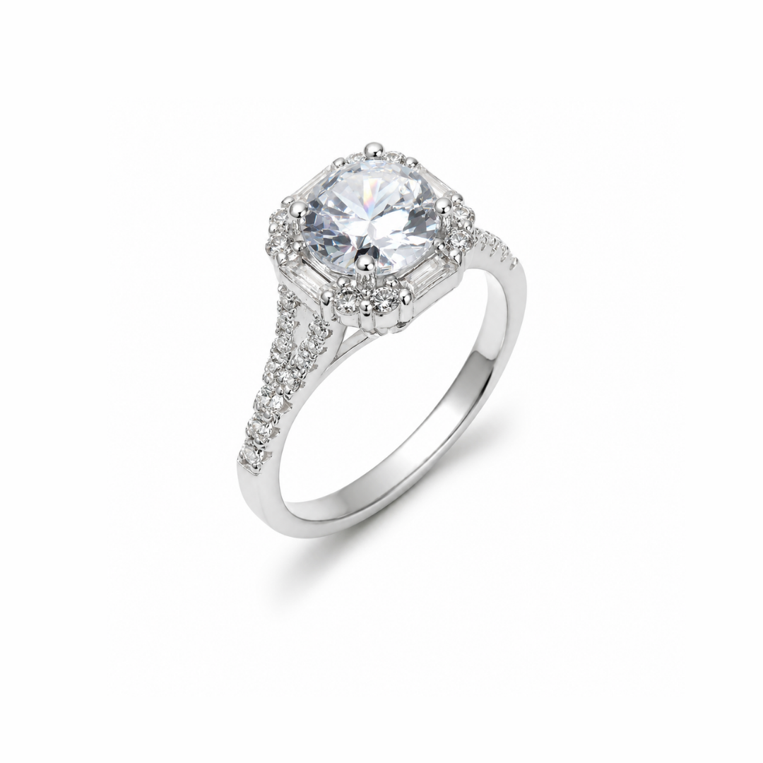 Cushion Cut Engagement Silver Ring