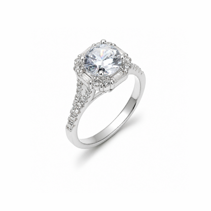 Cushion Cut Engagement Silver Ring