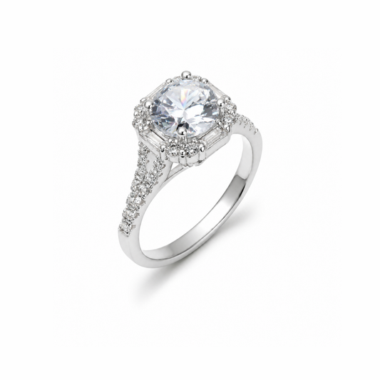 Cushion Cut Engagement Silver Ring