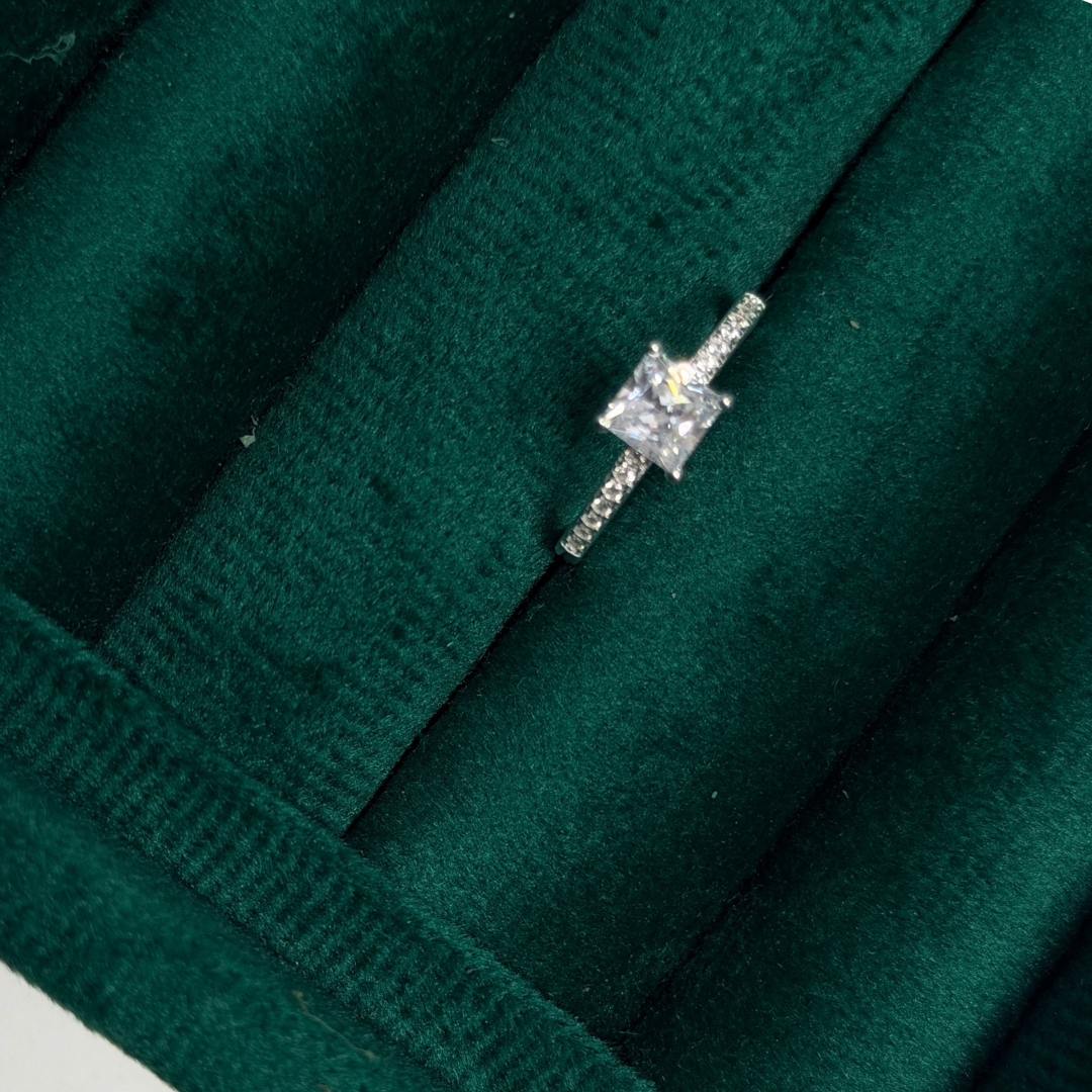 Square Cut Solitaire Silver Ring