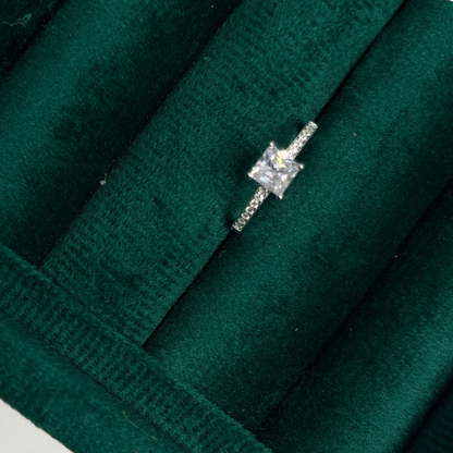 Square Cut Solitaire Silver Ring