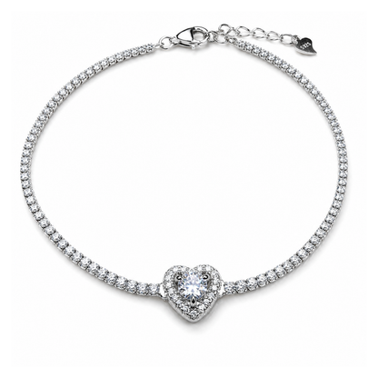 Heart Charm 925 Silver Tennis Bracelet