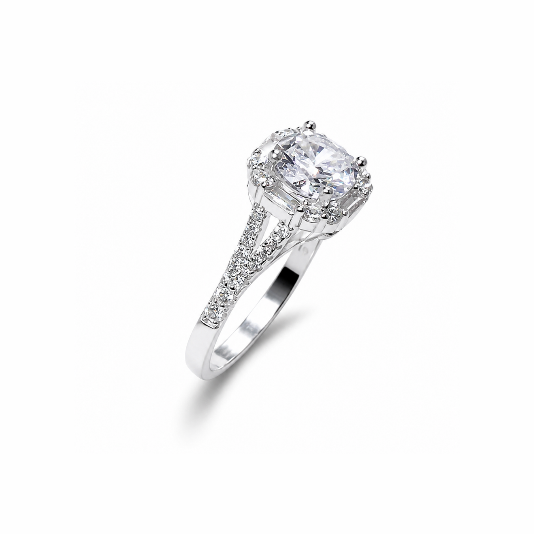 Cushion Cut Engagement Silver Ring