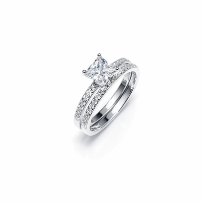 Square Cut Solitaire Silver Ring