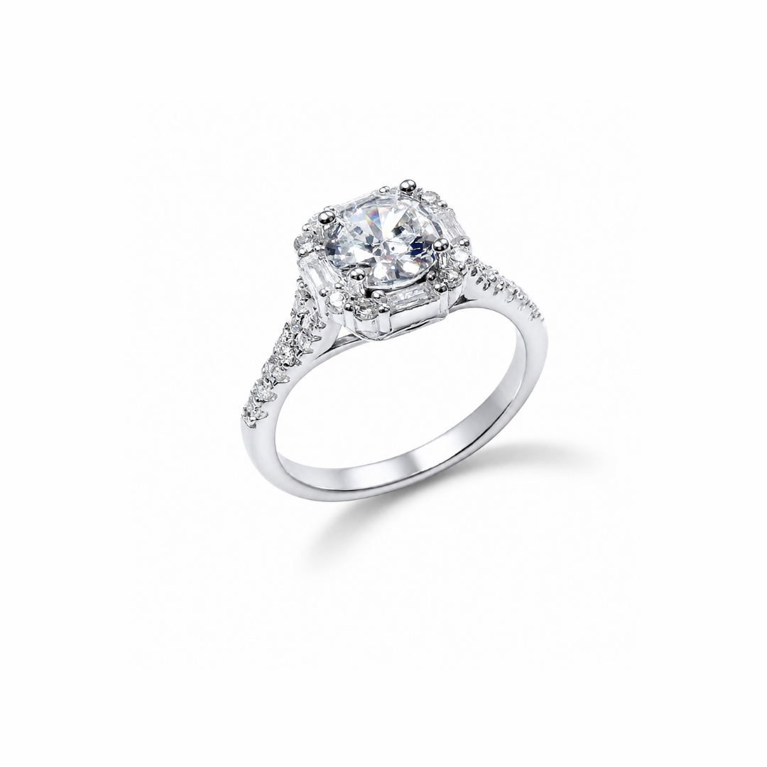 Cushion Cut Engagement Silver Ring