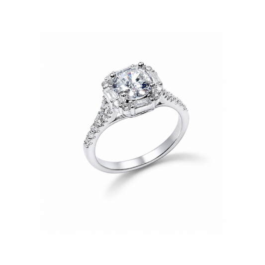 Cushion Cut Engagement Silver Ring