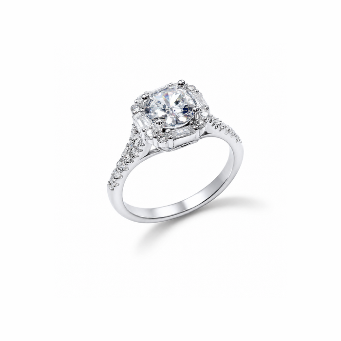 Cushion Cut Engagement Silver Ring