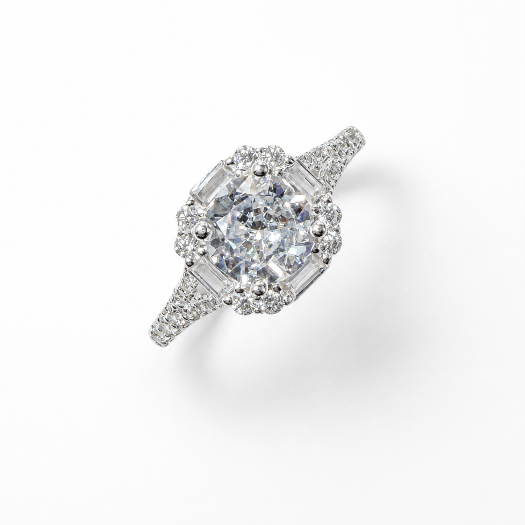 Cushion Cut Engagement Silver Ring