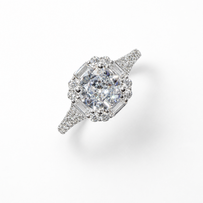 Cushion Cut Engagement Silver Ring