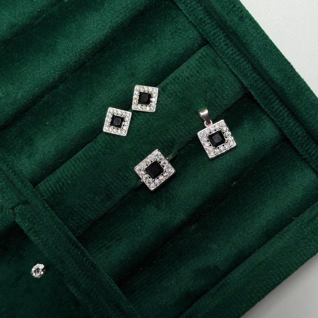 Square Stone Silver Pendant Set