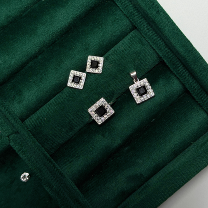Square Stone Silver Pendant Set