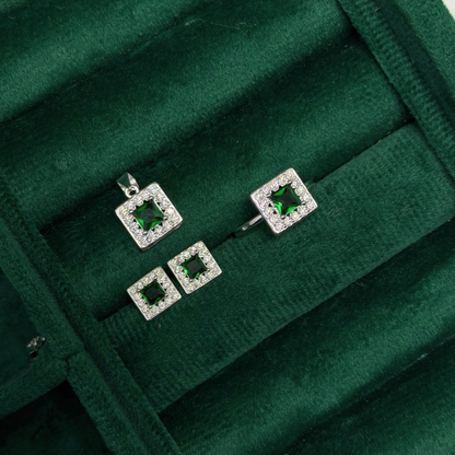 Square Stone Silver Pendant Set