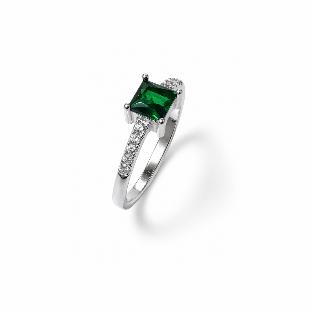 Princess Cut Solitaire Silver Ring