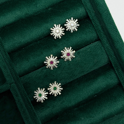 Starburst Sparkle Silver Eartops