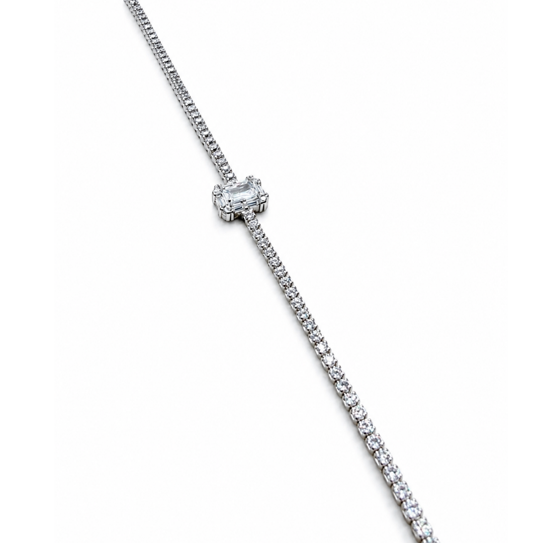Emerald-Cut 925 Silver Tennis Bracelet