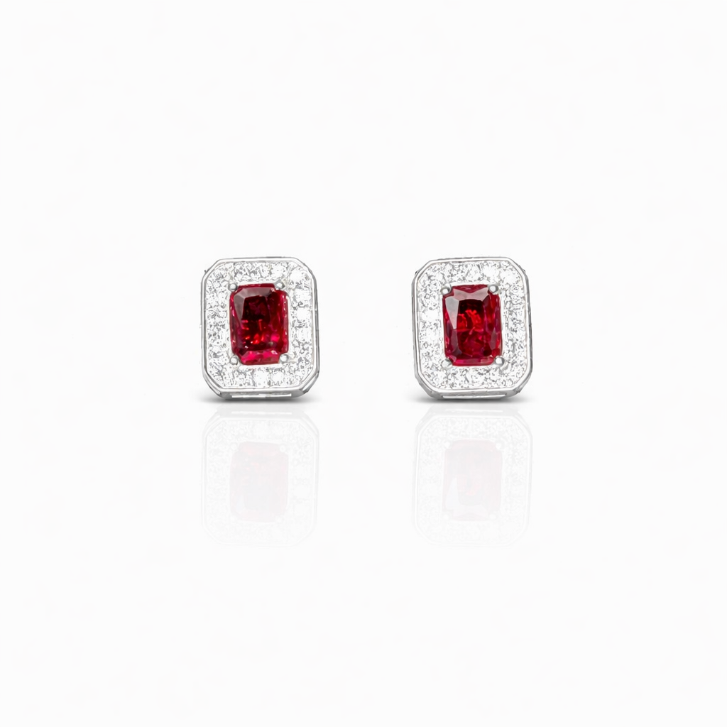 Rectangle Stone Silver Eartops
