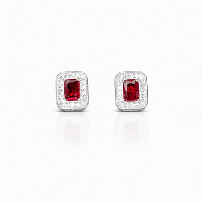 Rectangle Stone Silver Eartops
