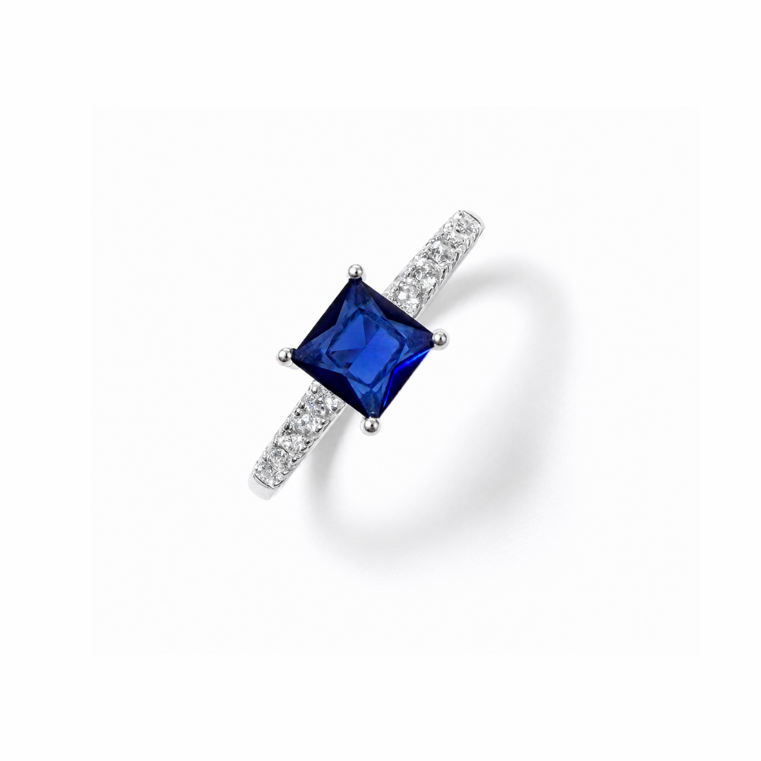 Princess Cut Solitaire Silver Ring