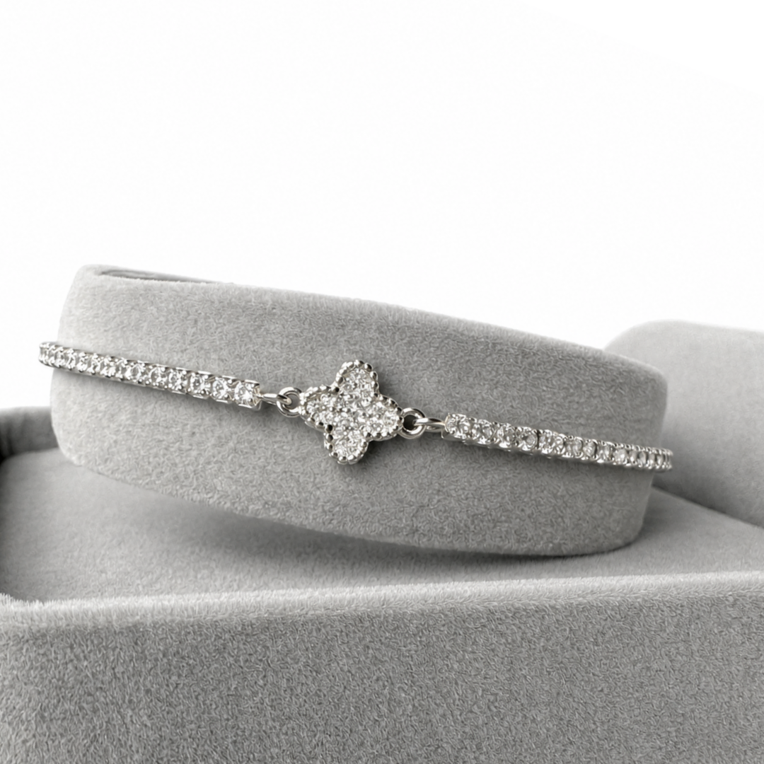 Clover Charm 925 Silver Tennis Bracelet