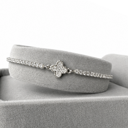 Clover Charm 925 Silver Tennis Bracelet