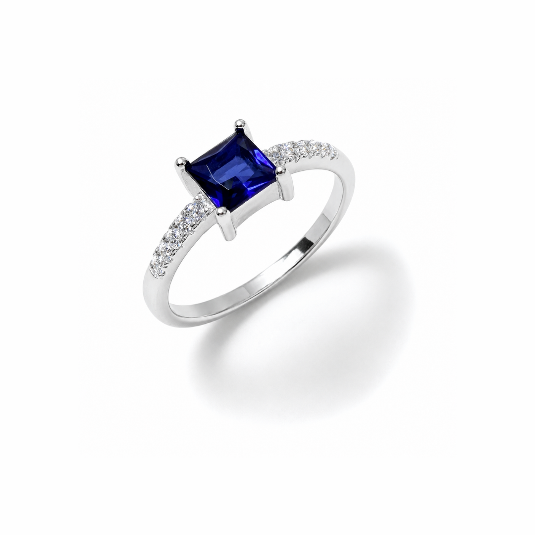 Princess Cut Solitaire Silver Ring