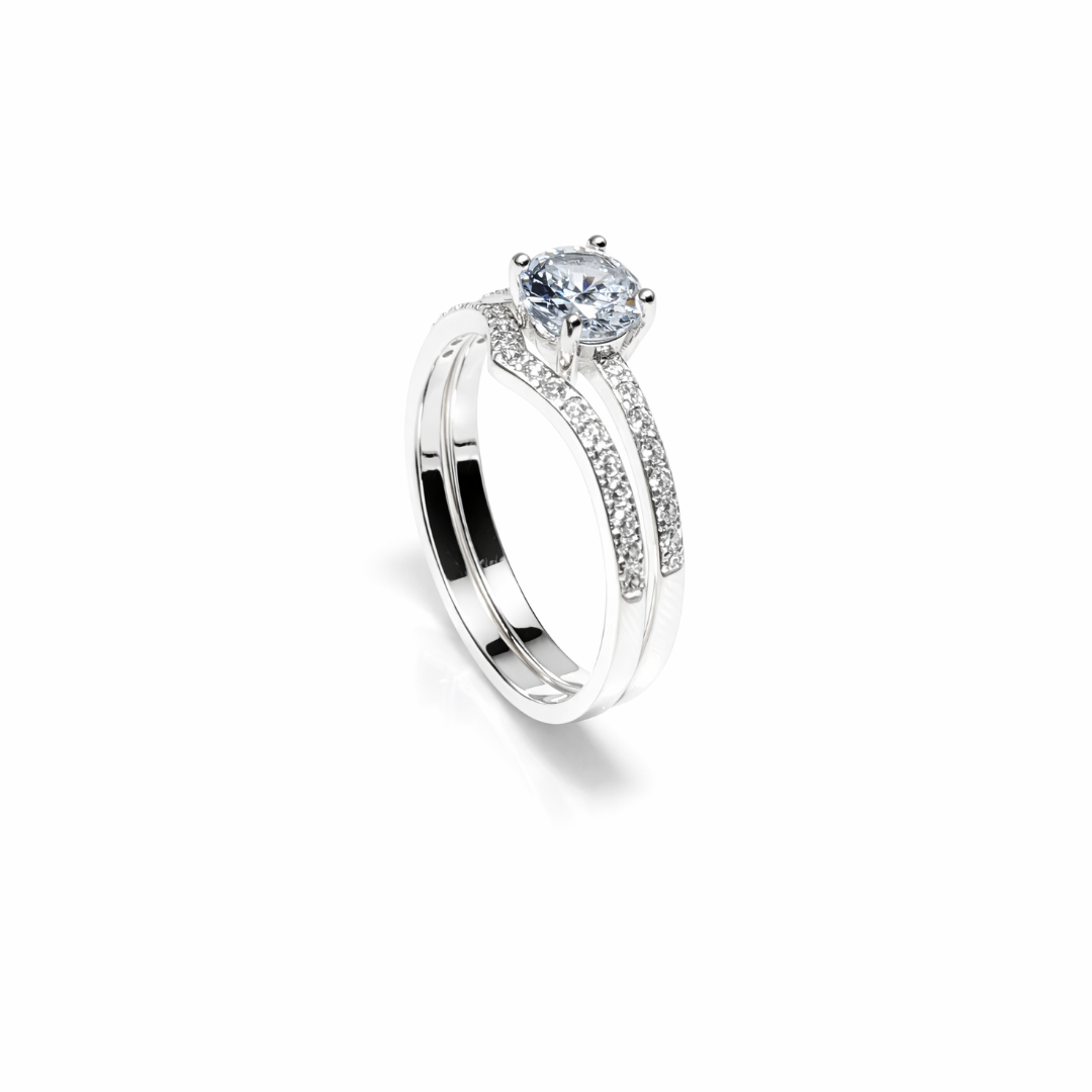 Engagement V Shine Single Solitaire Silver Ring