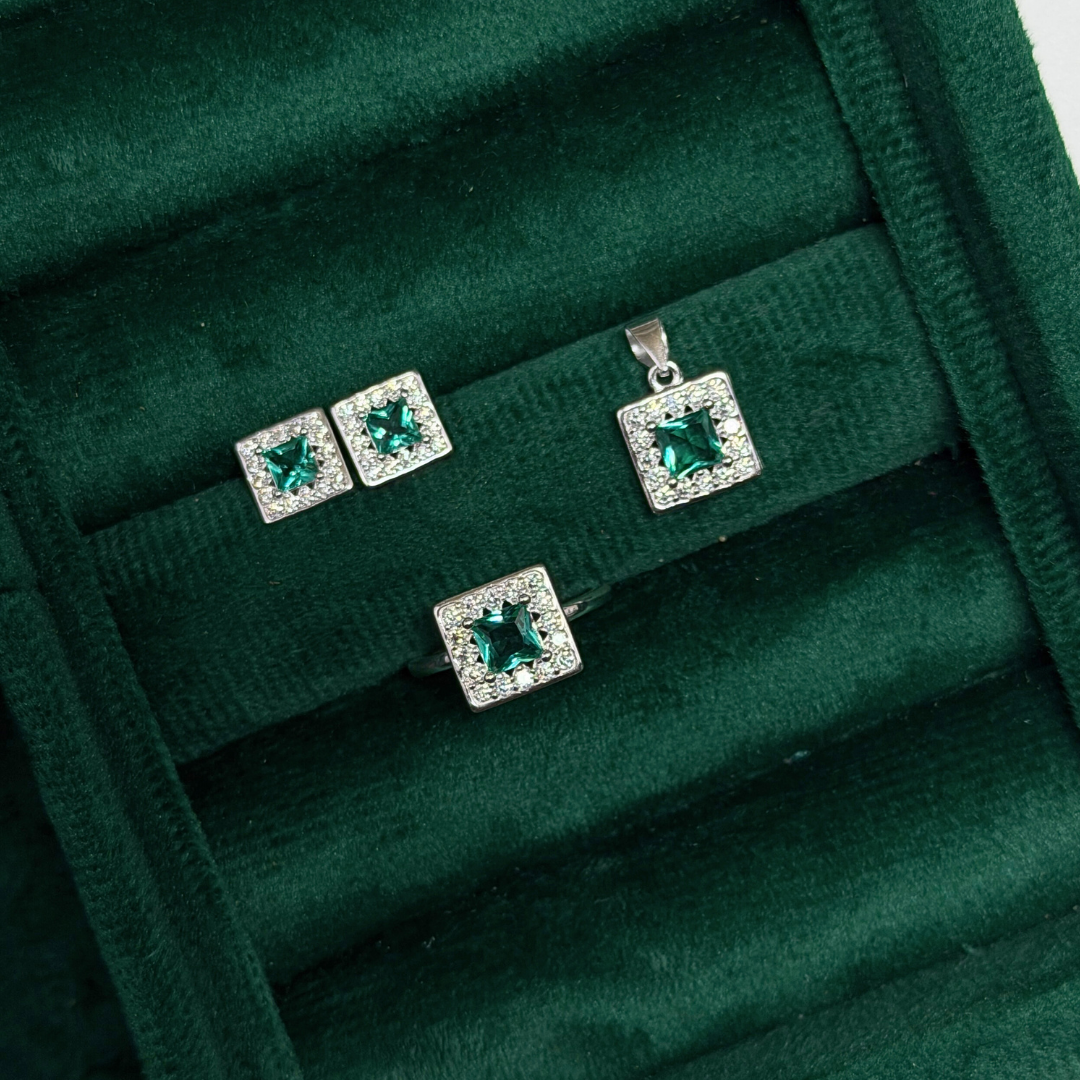 Square Stone Silver Pendant Set