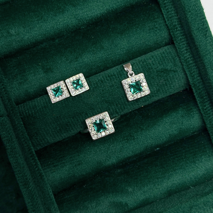 Square Stone Silver Pendant Set