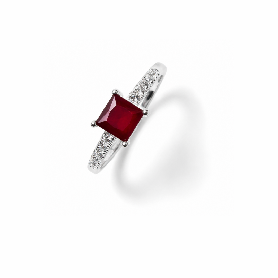 Princess Cut Solitaire Silver Ring
