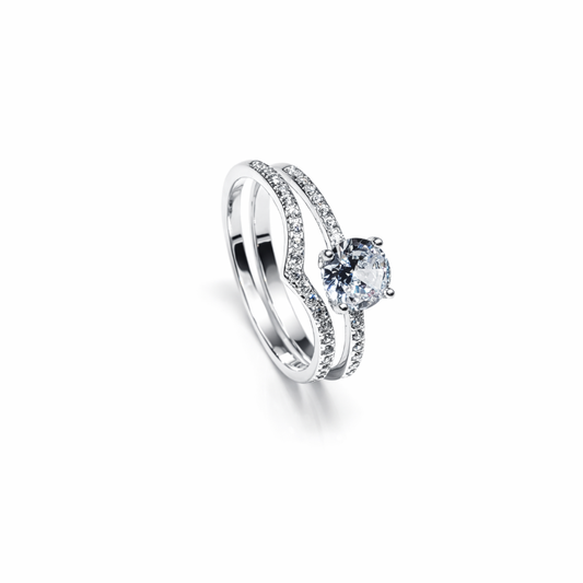 Engagement V Shine Double Silver Ring