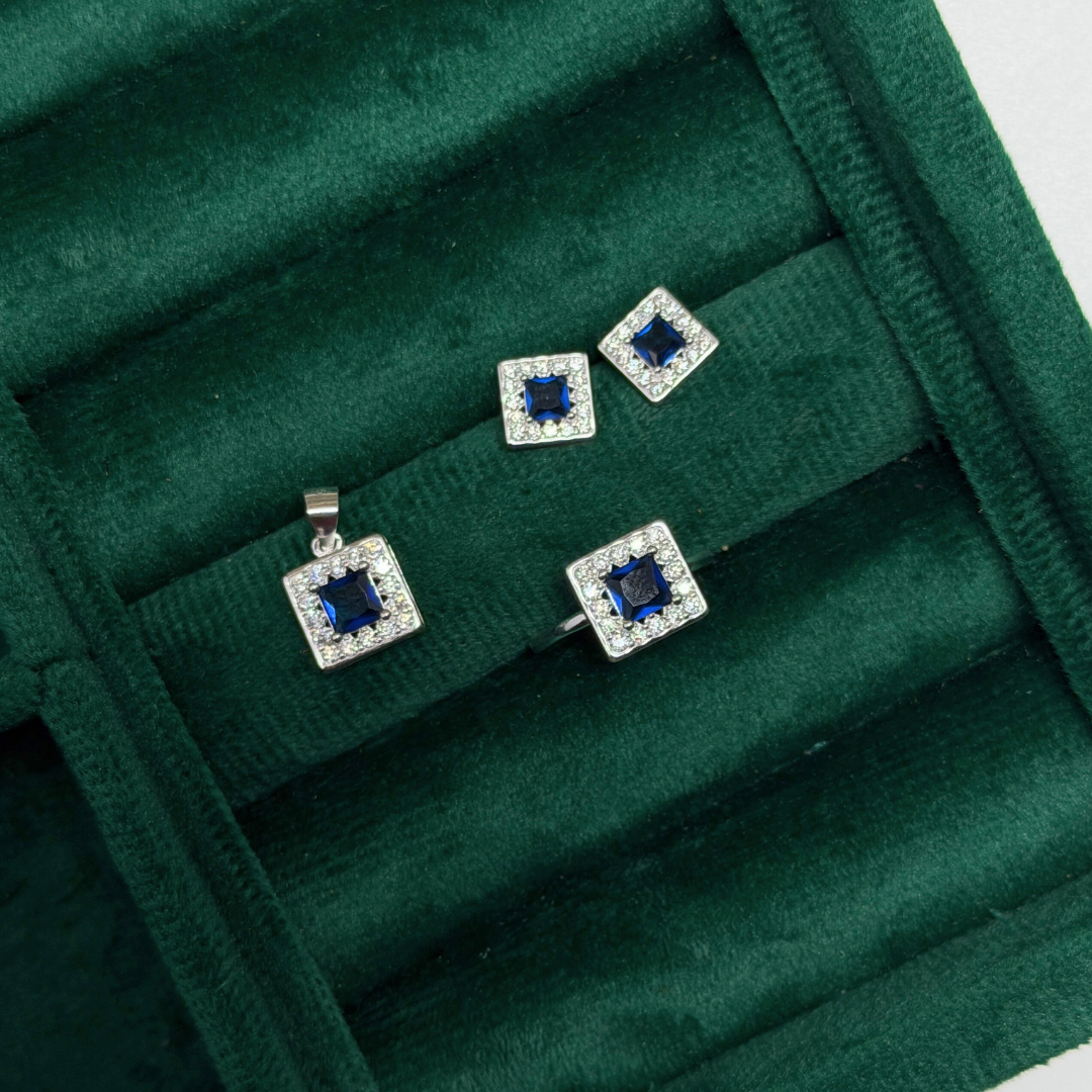Square Stone Silver Pendant Set