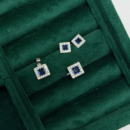 Square Stone Silver Pendant Set