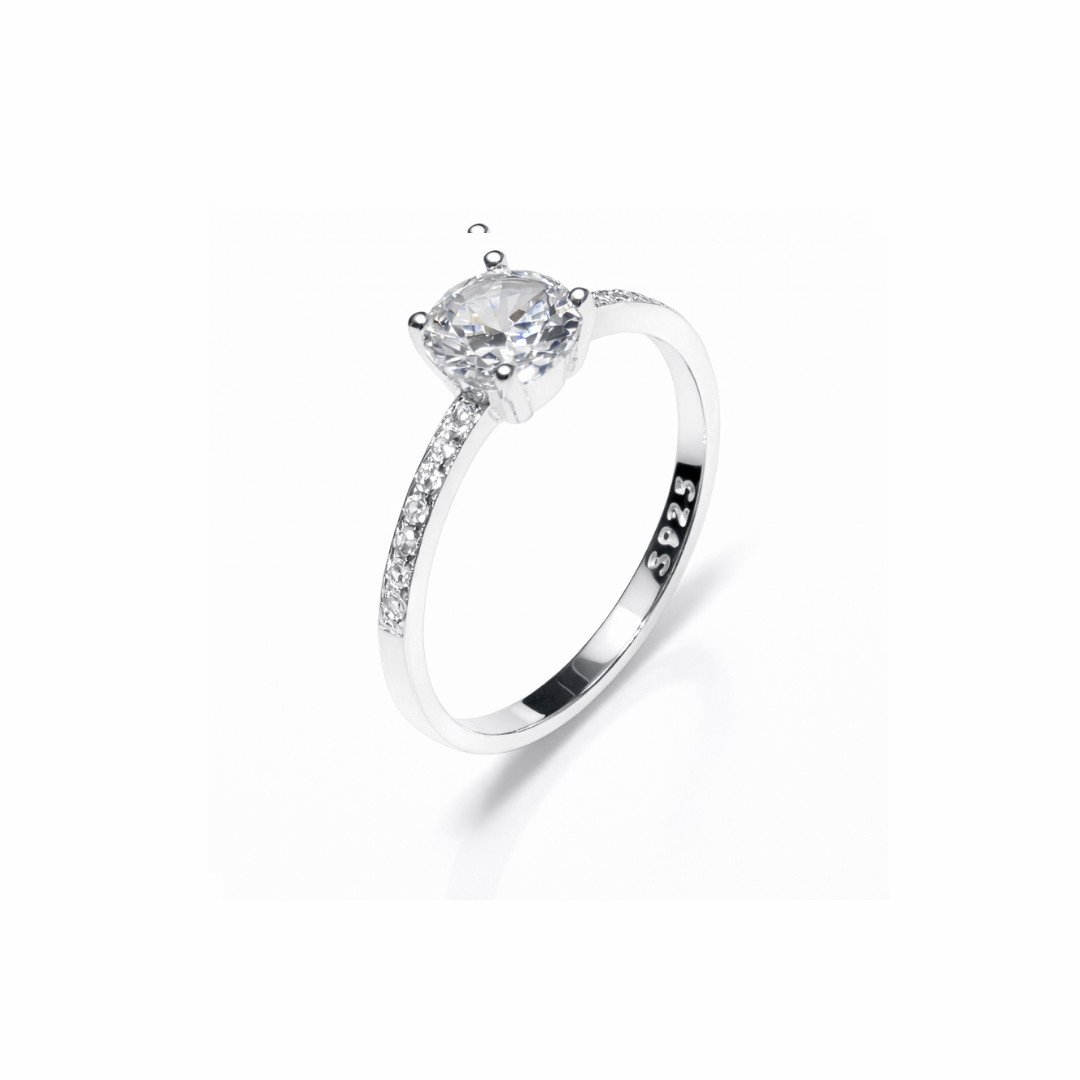 Engagement V Shine Single Solitaire Silver Ring