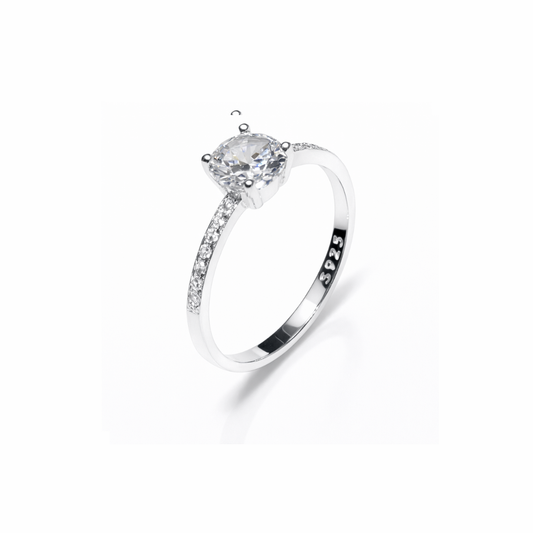 Engagement V Shine Single Solitaire Silver Ring