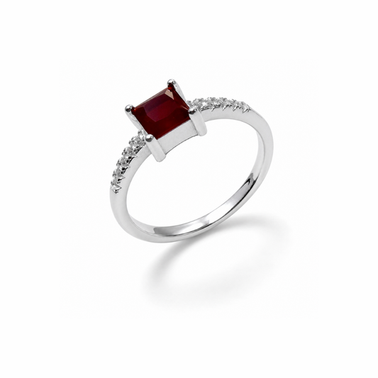 Princess Cut Solitaire Silver Ring