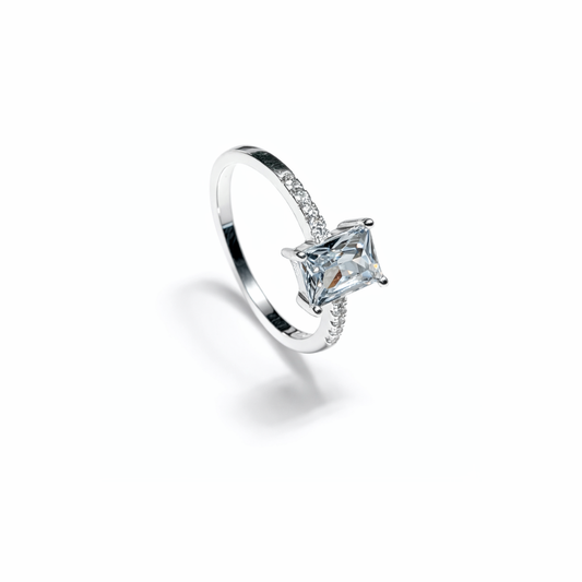 Rectangular Cut Silver Solitaire Ring