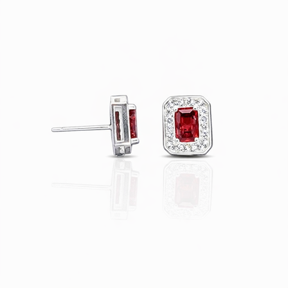 Rectangle Stone Silver Eartops