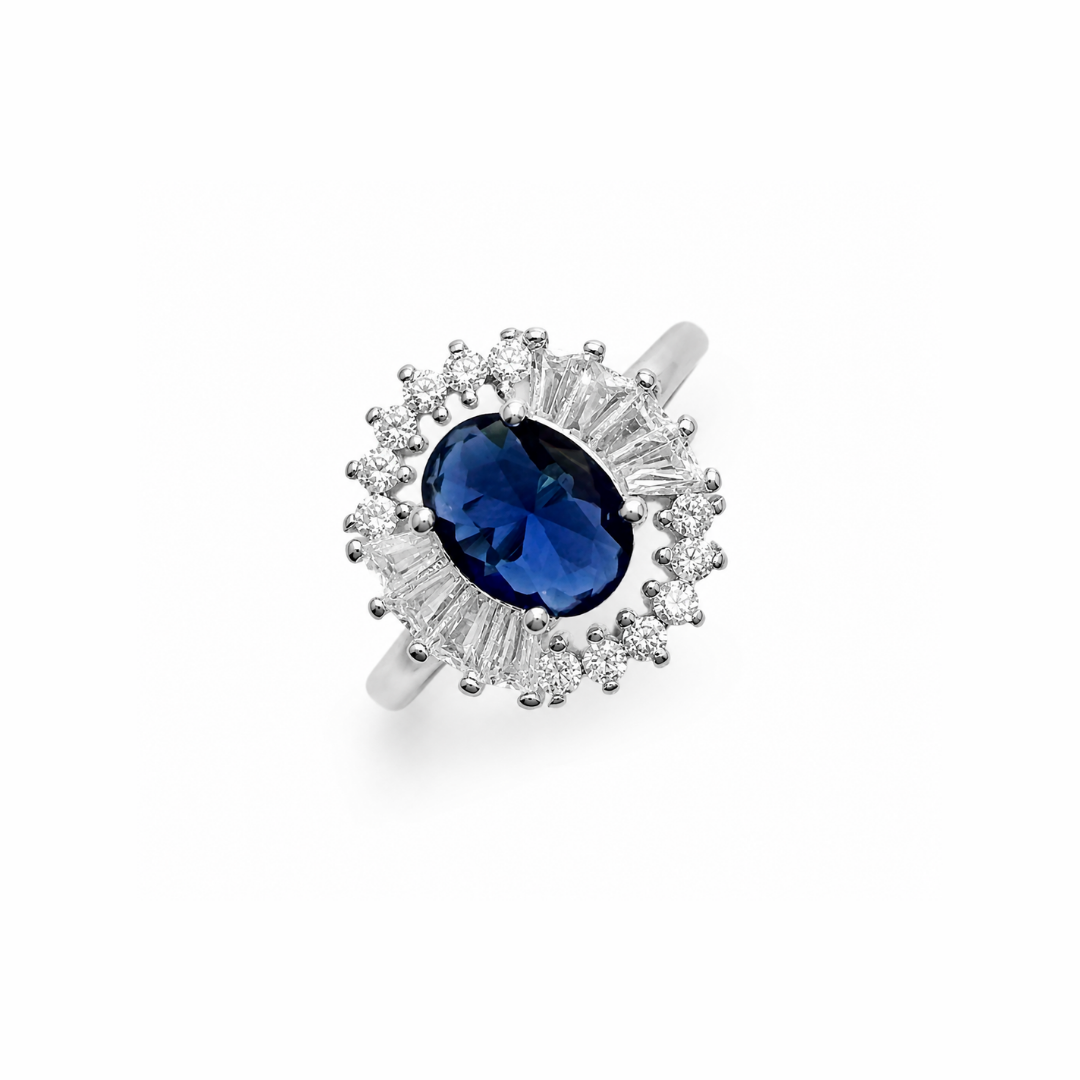 Cushion Cut Cluster Silver Ring