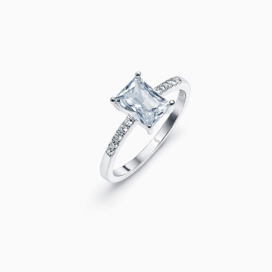 Rectangular Cut Silver Solitaire Ring