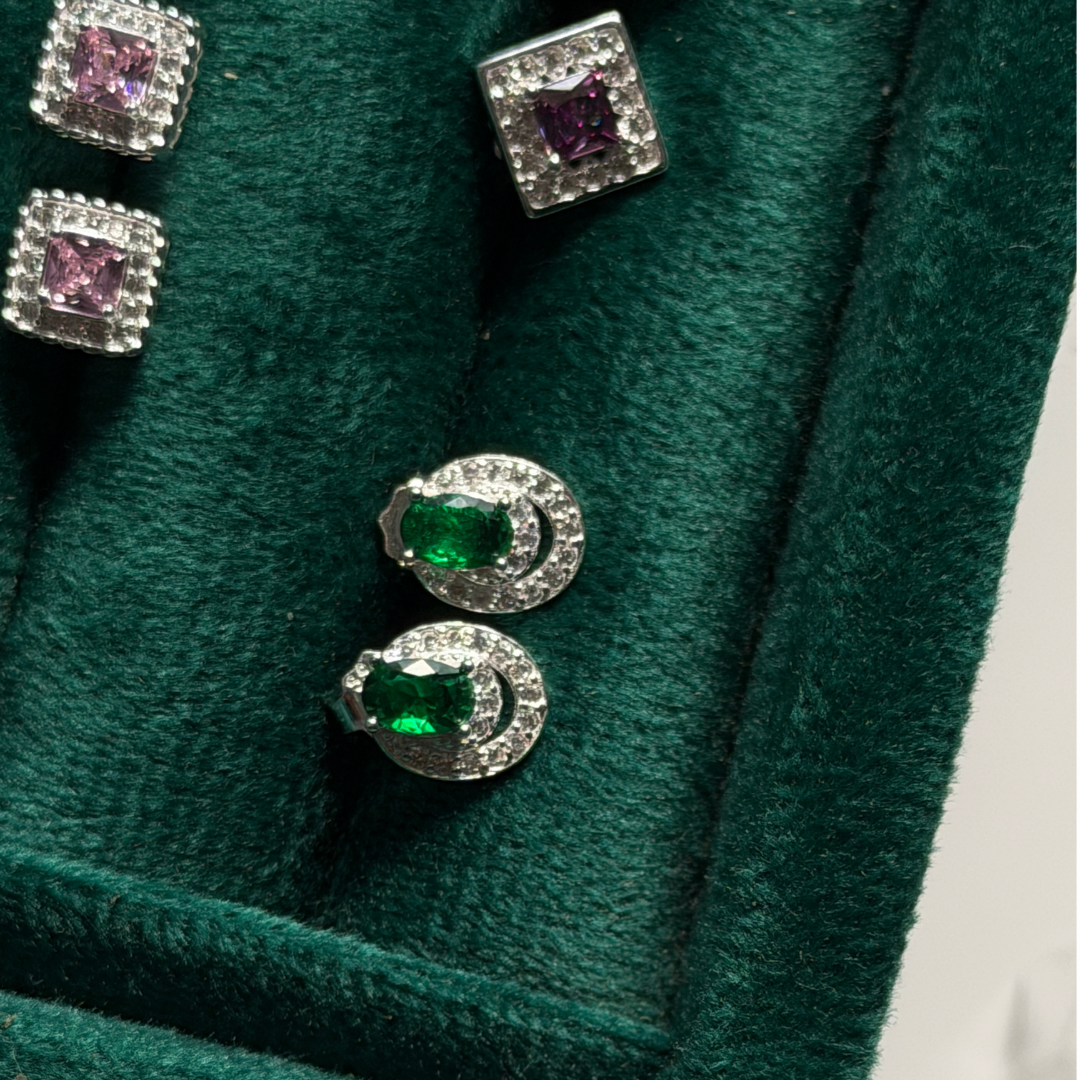 Oval Stone Silver Eartops