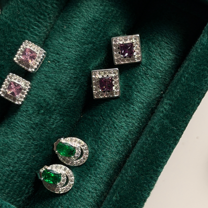 Oval Stone Silver Eartops