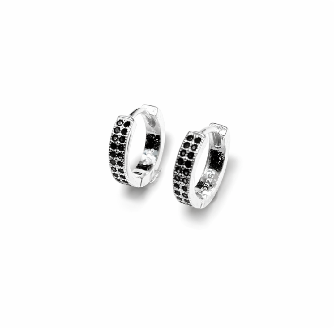 Black Double Line Huggie Hoops