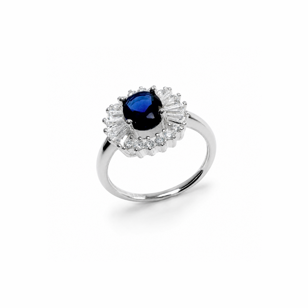 Cushion Cut Cluster Silver Ring